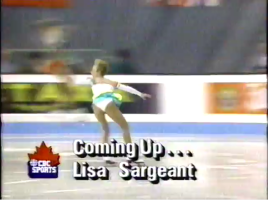 Lisa Sargeant with girl in red-black dress on warmup 1991 WC SP.png