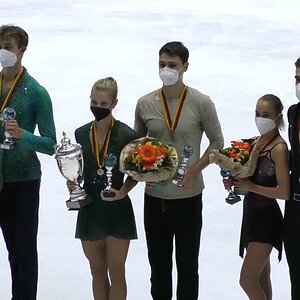 Laura Barquero/Marco Zandron Season 2021-2022 (2nd place) Pairs Medal Ceremony Figure Skating Nebelhorn Trophy 2021