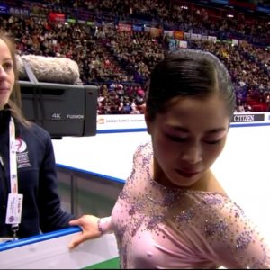 Satoko Miyahara - World Figure Skating Championships 2018 SP (Eurosport, British commentary)