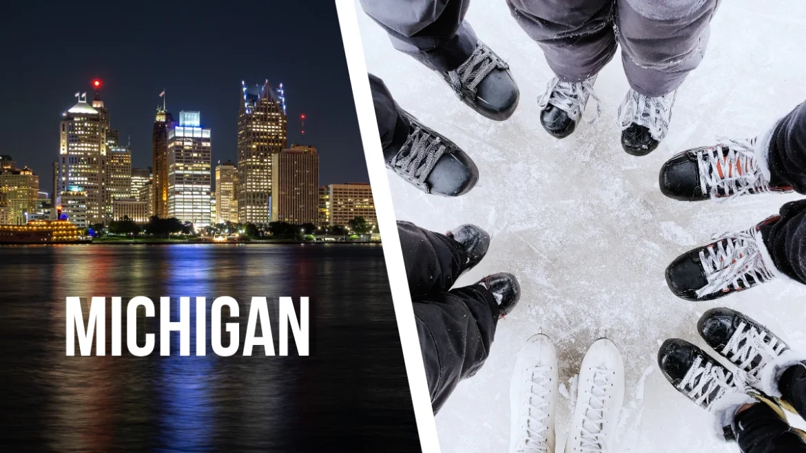 Figure skaters standing on an ice rink representing skating in Michigan