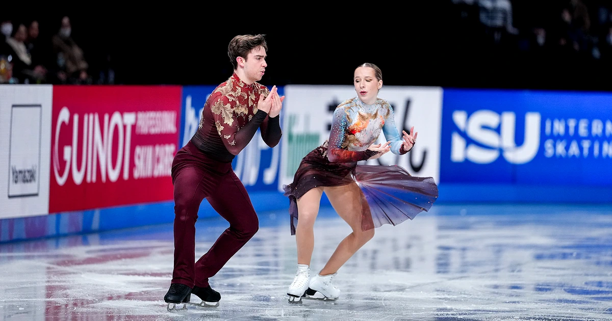 Canadian ice dancers Layla Veillon and Alexander Brandys perform their free dance at the 2026 ISU World Junior Figure Skating Championships.