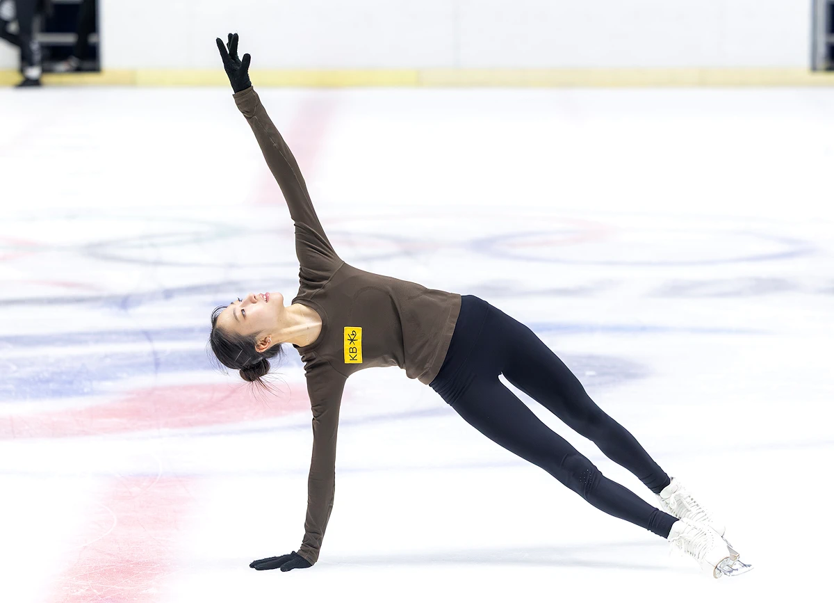 Yujae Kim in her Free Skate ending pose during training in Seoul, South Korea